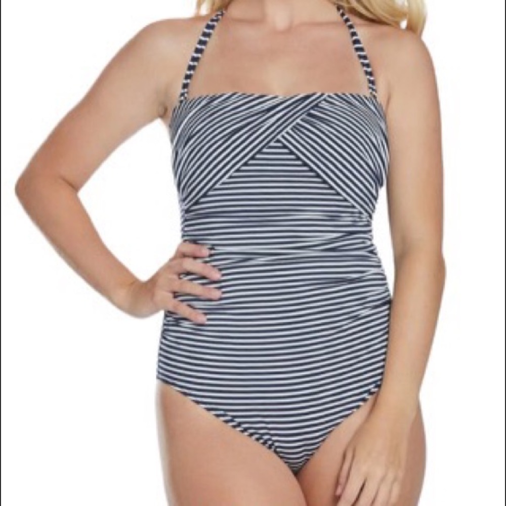 Ralph Lauren Navy and White Striped One-Piece Swimsuit